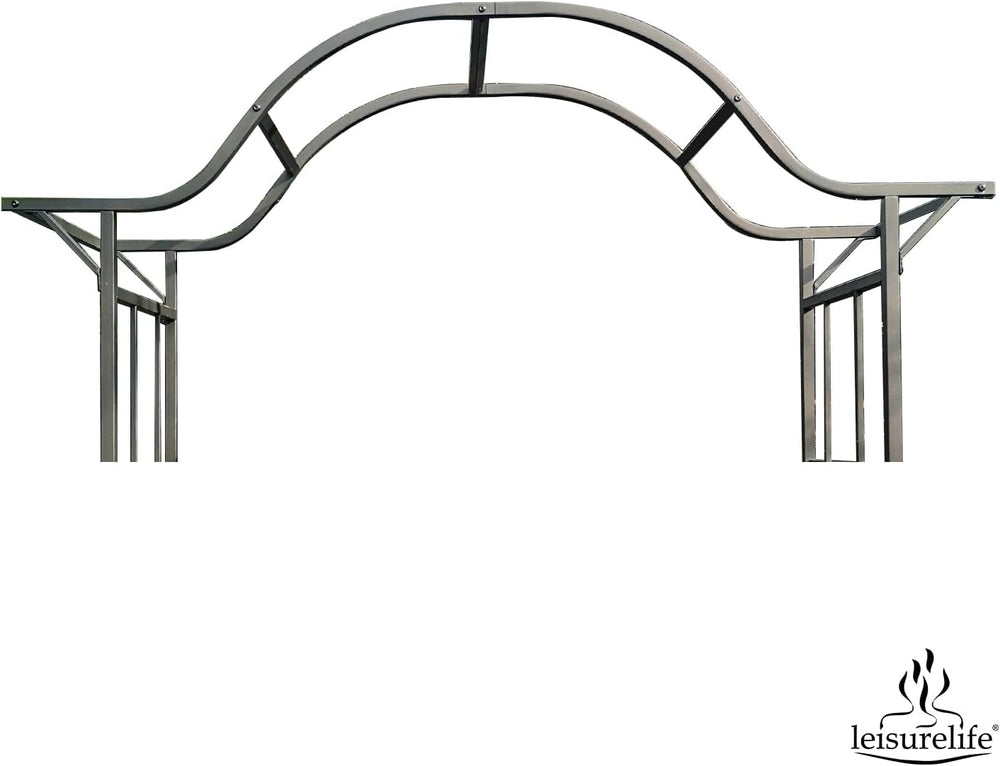 leisurelife Steel Garden Arch Arbor Trellis W/Gate, 7.5 Ft Height