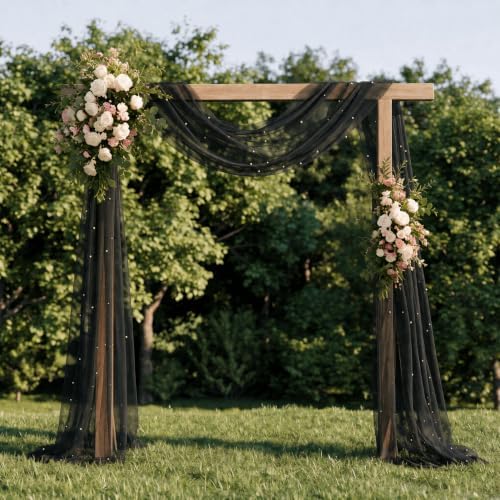 Artoid Mode 10-Pack Pearl Black Gauze Table Runner 10FT Home Decor