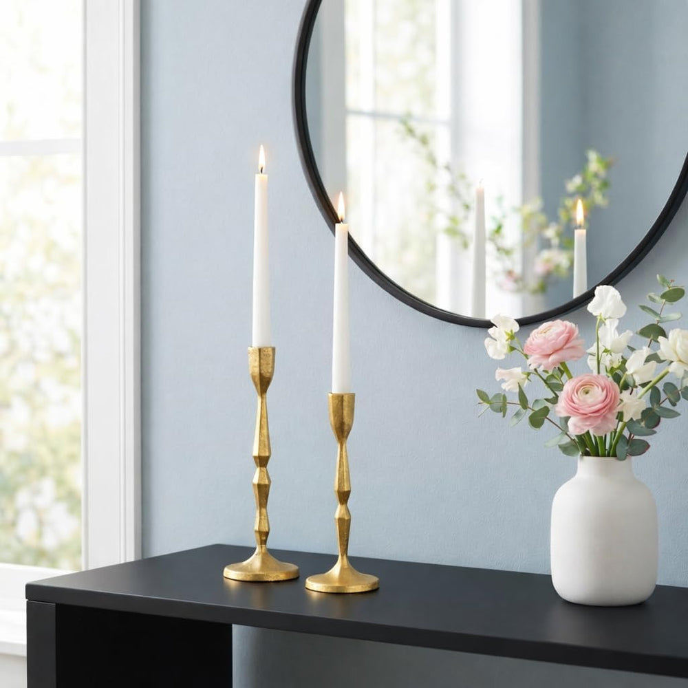 Antique Gold Candlestick Holders Set of 2, Cast Iron Taper Candle Holder