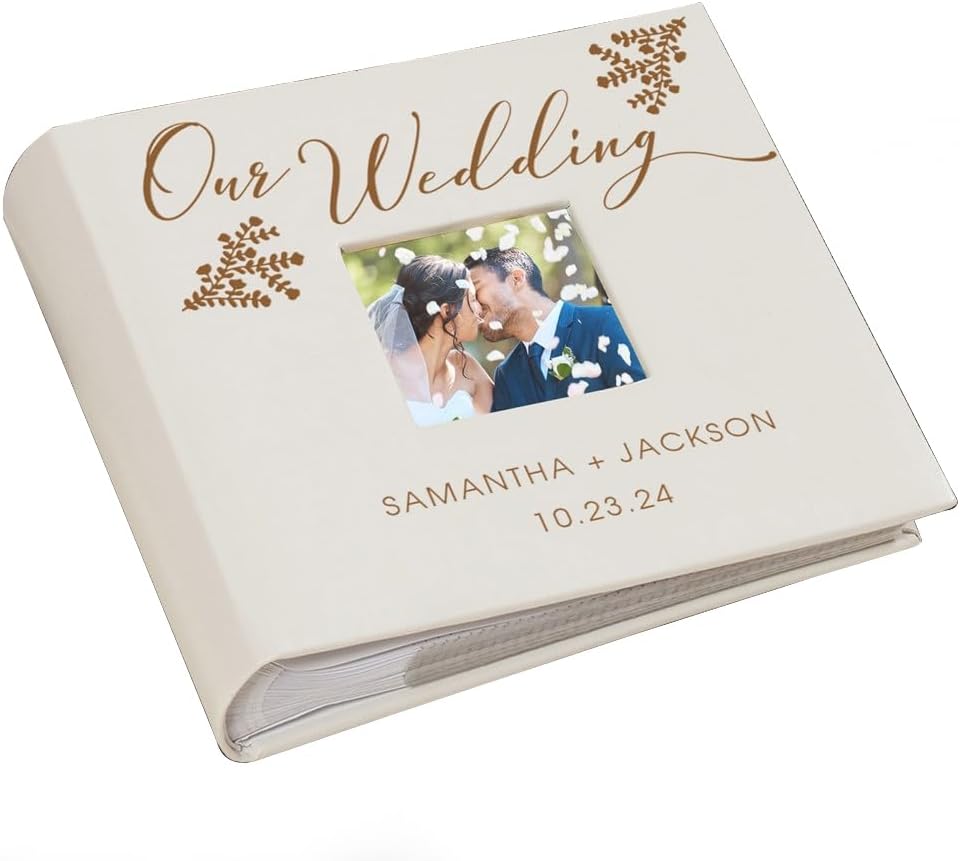 Personalized Wedding Photo Album, Custom Engraved Picture Album, Holds 200 4&...