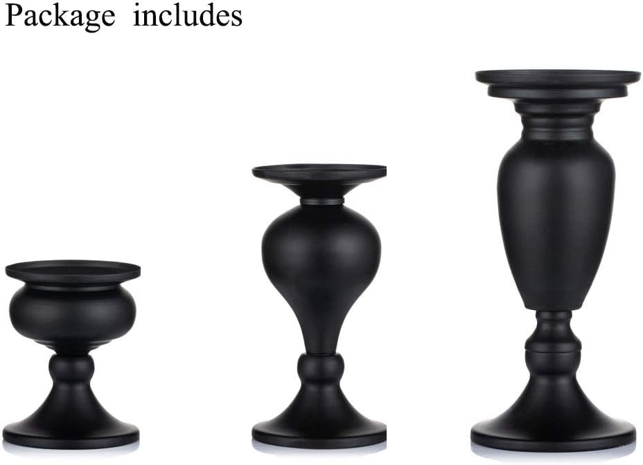 Sziqiqi Pillar Candle Holders Set of 3 Black for Table Mantle Fireplace Decor...