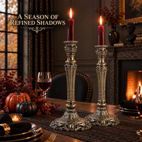Gothic Victorian Candlesticks 2-Pack Aged Silver Metal Taper Candle Holders