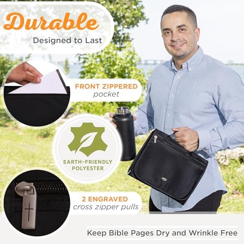 Christian Art Gifts Black Microfiber Bible Cover for Men and Women