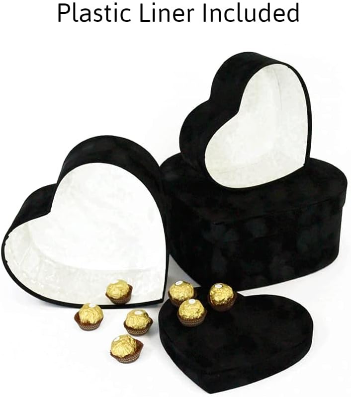 UNIKPACKAGING Premium Quality Heart Shaped Velvet Flower Boxes, SET OF 3, Gif...