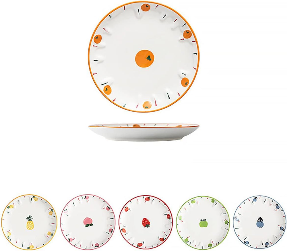 Set of 6 Ceramic Dessert, Cake, Appetizer & Snack Plates - 6 Inch Fruit P...