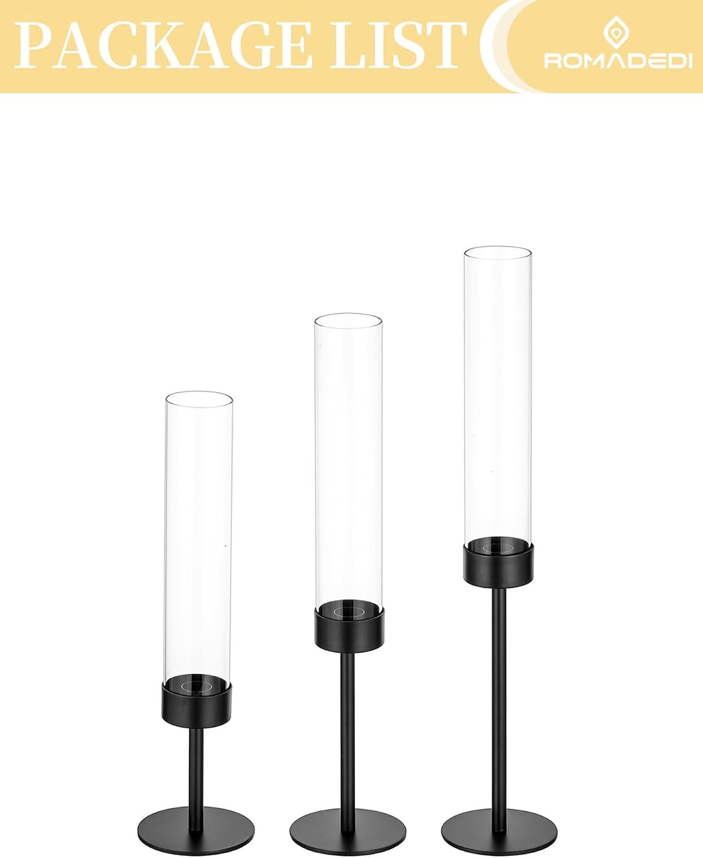 Romadedi Black Metal Hurricane Taper Candle Holders, Set of 3