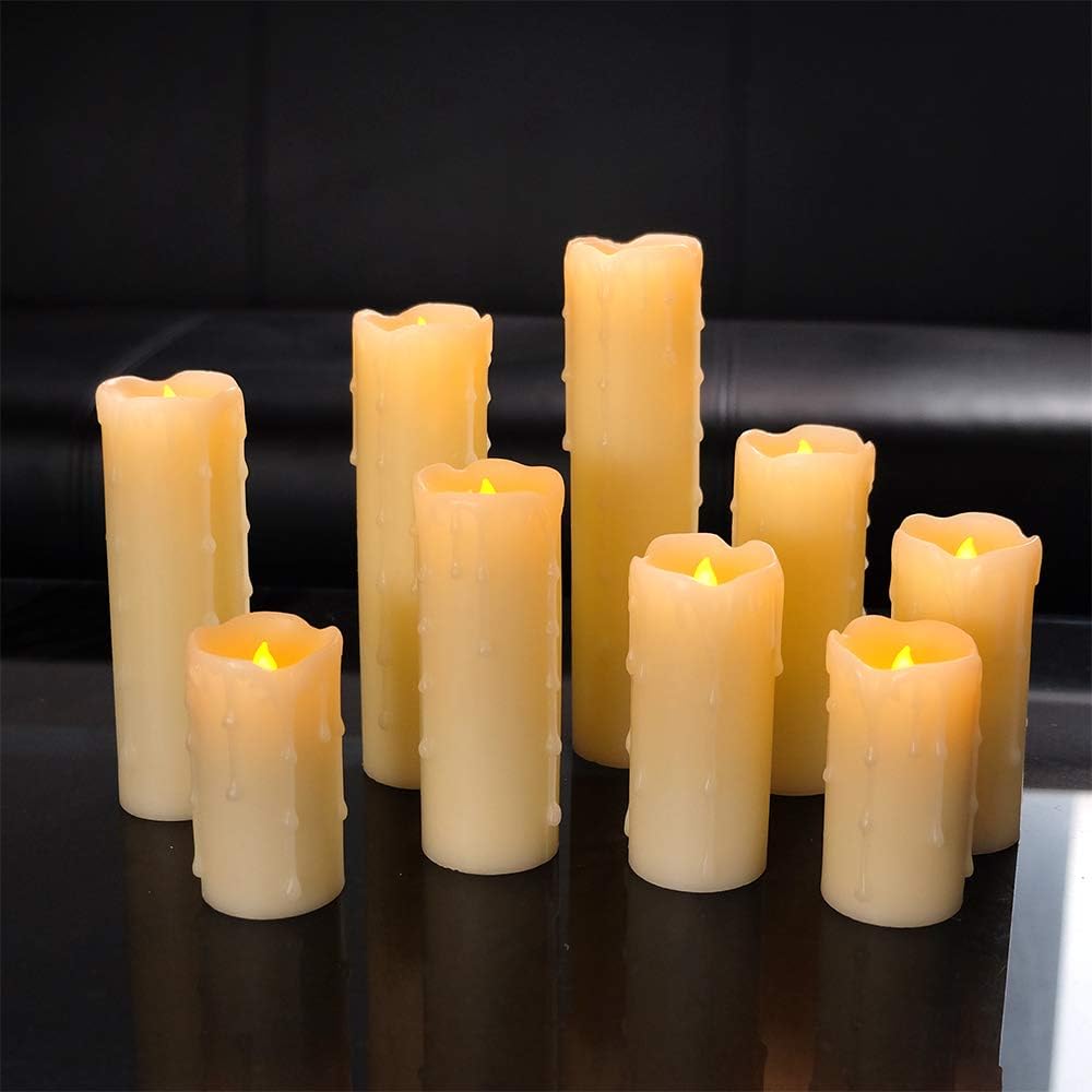 9 Pack Flameless Pillar Candles Battery Operated with Remote Timer