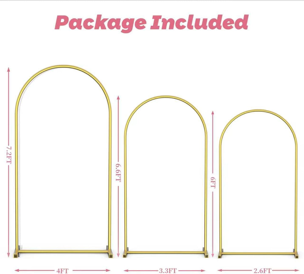 Arch Backdrop Stand Set of 3 (7.2FT,6.6FT,6FT), Gold Arch Stand