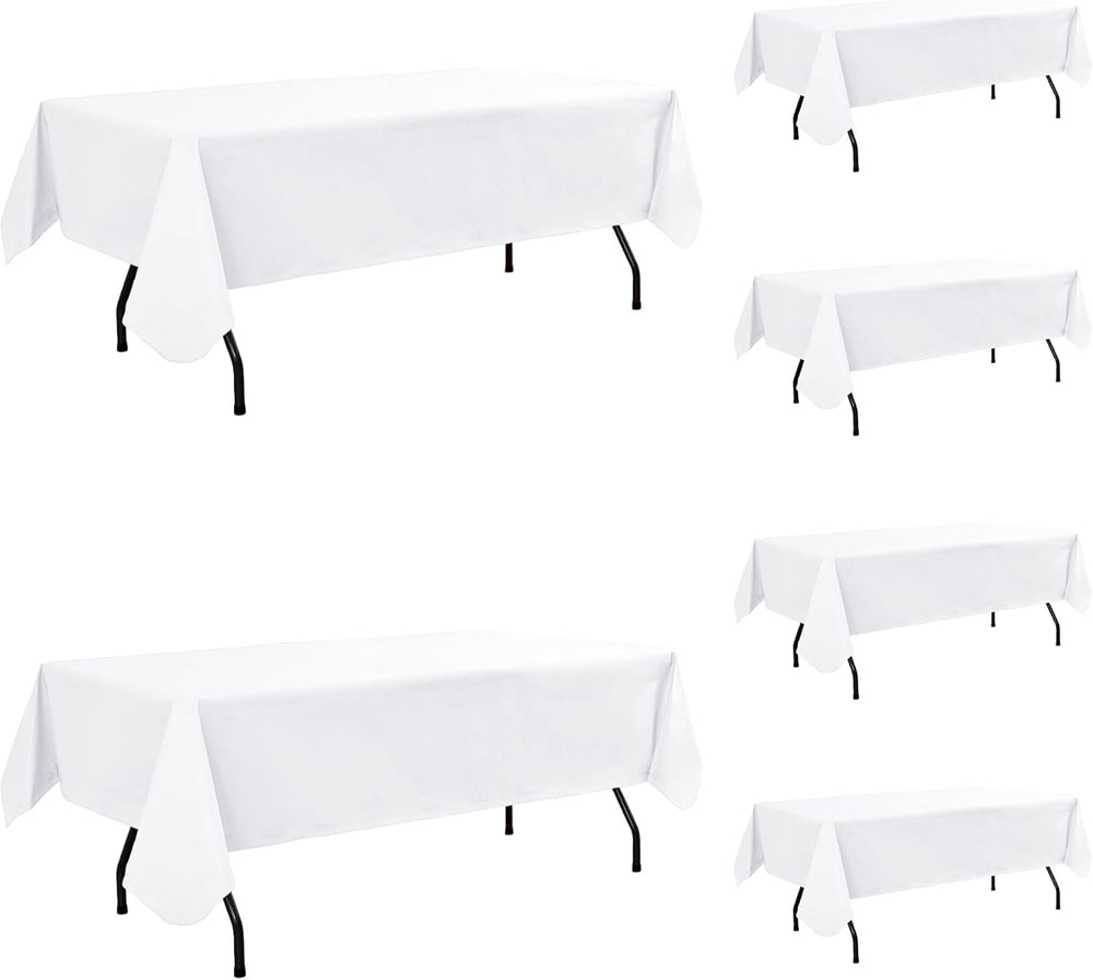 Vinyl Tablecloth with Flannel Backing-White Rectangle 8 Foot Table Cloth