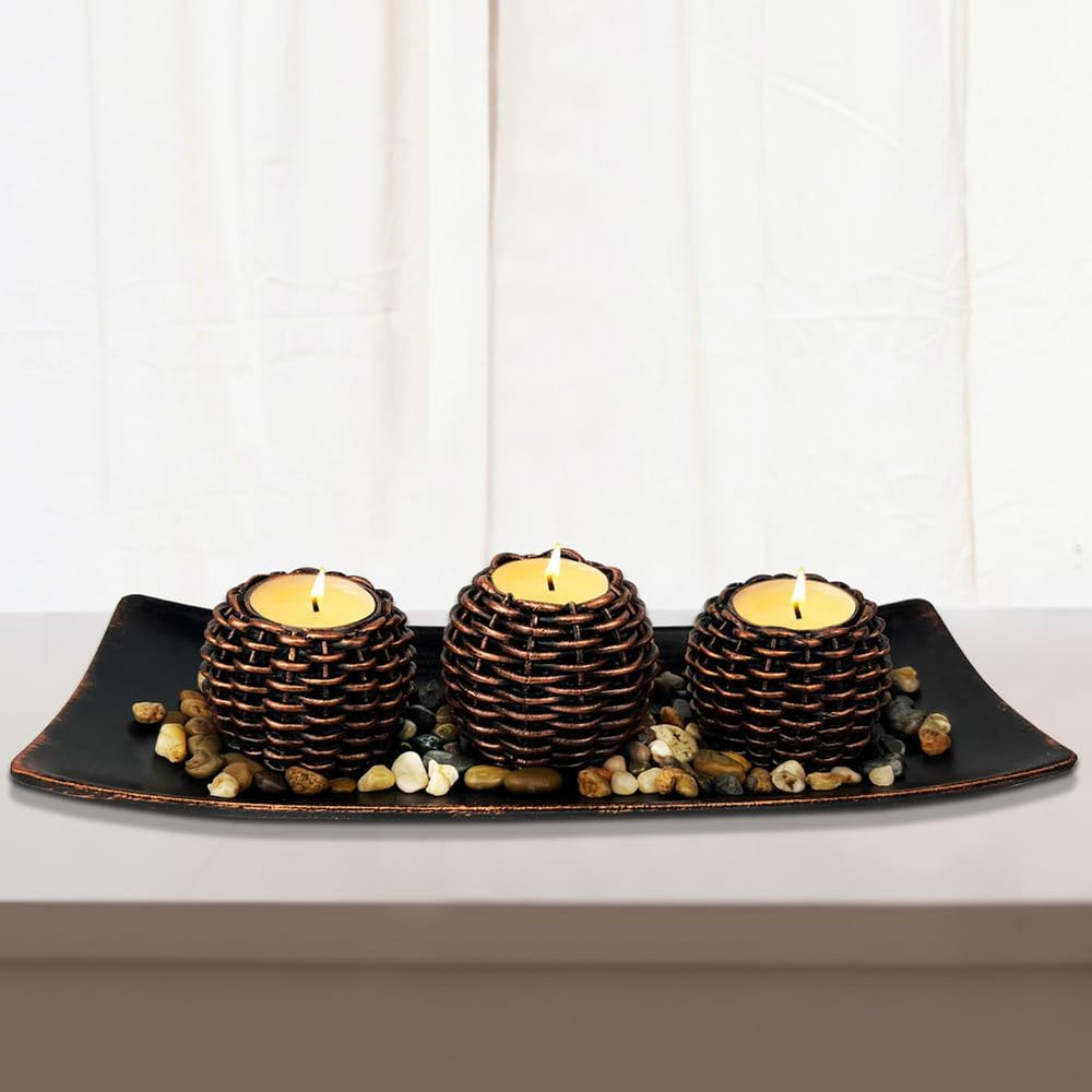 Coffee Table Decor, Fall Decorations, Candle Holders with Tray and Rocks