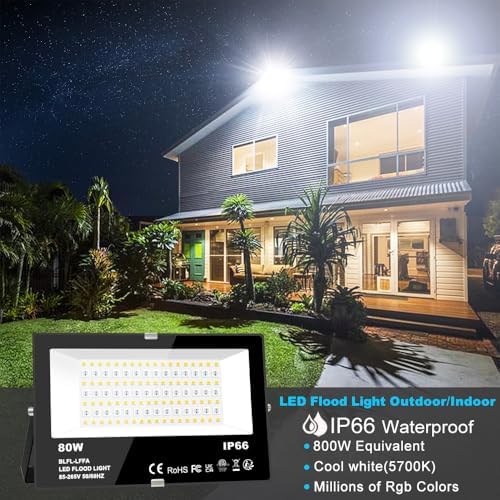 LED Flood Light Outdoor 800W Equivalent 8000LM Smart RGB Landscape Lighting