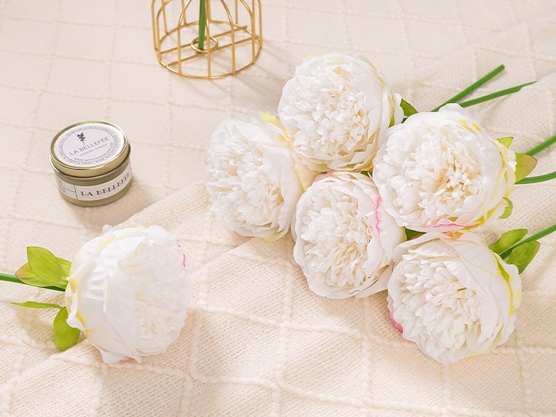 20 Heads Artificial Peonies Silk Flowers Bouquet Cream White