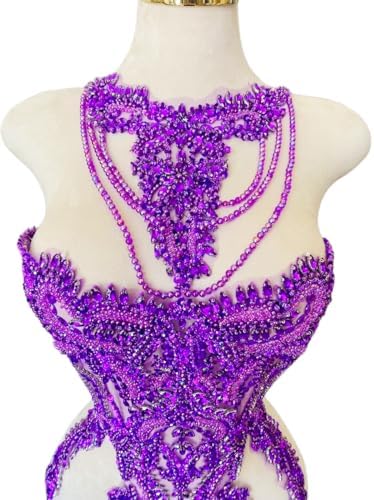 Handmade Crystal on lace Applique Sewing Rhinestones Fringe Beads Sequins Pat...