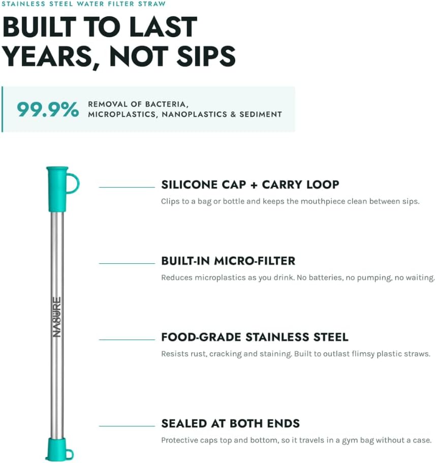 Microplastic Filter Straw 2 Pack | Stainless Steel Water Filter Straw, Hollow...