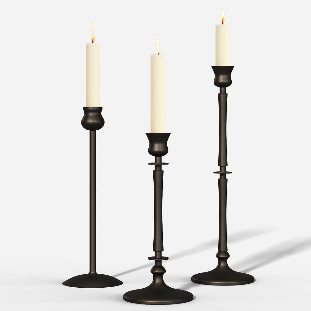 Matte Black Taper Candlestick Holders Set of 3 - Metal Candle Stick Holders