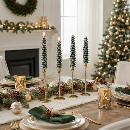 Christmas Decorations, Christmas Tree Flameless Taper Candles with Remote