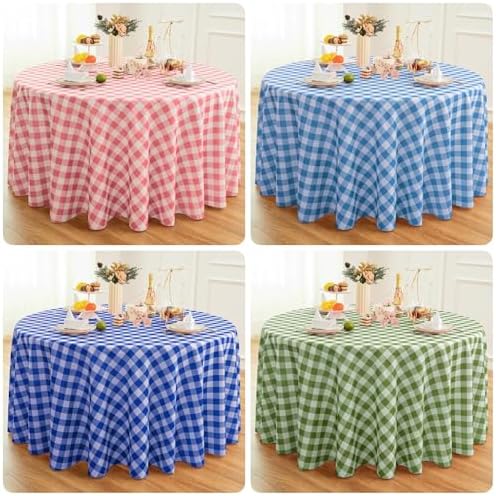 Waterproof Plaid Tablecloth Fabric - Round 108 Inch Classic Gingham Checker T...