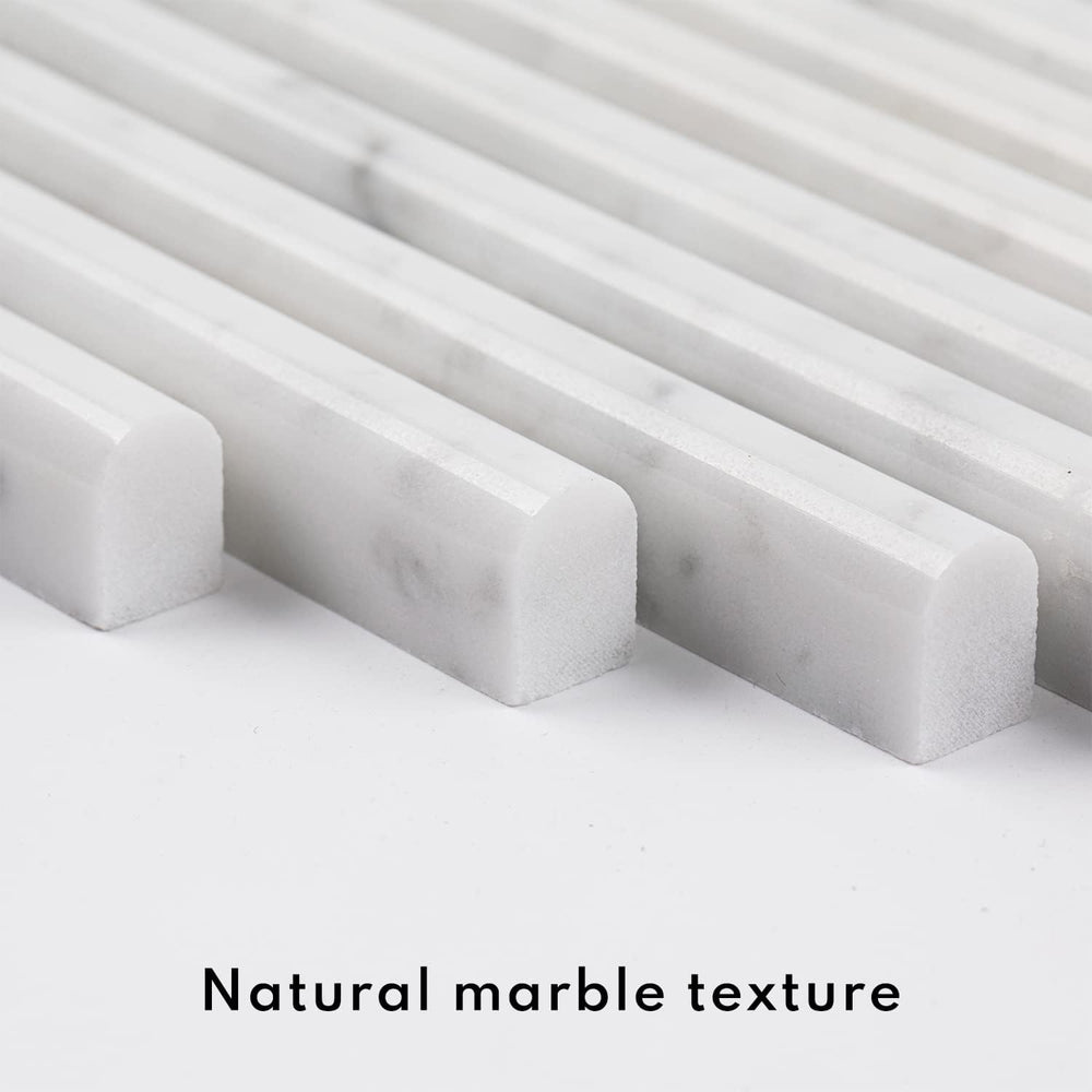 Carrara White 1/2" X 12" Marble Pencil Liner Tile, Edge Trim Moldin...