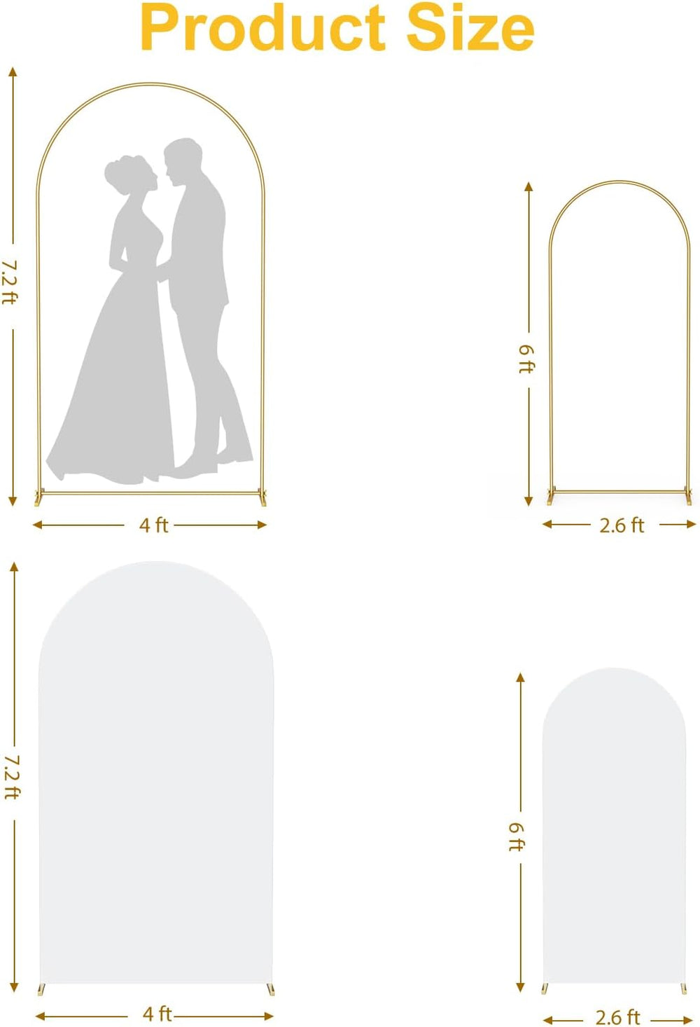 Metal Arch Backdrop Stand and Cover Set 7.2FT/6FT