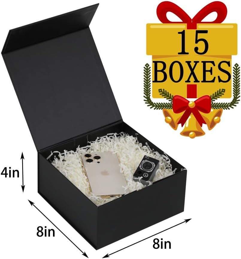 Black Magnetic Gift Box 15 Pack Magnetic Boxes for Gifts, 8X8X4 Inch