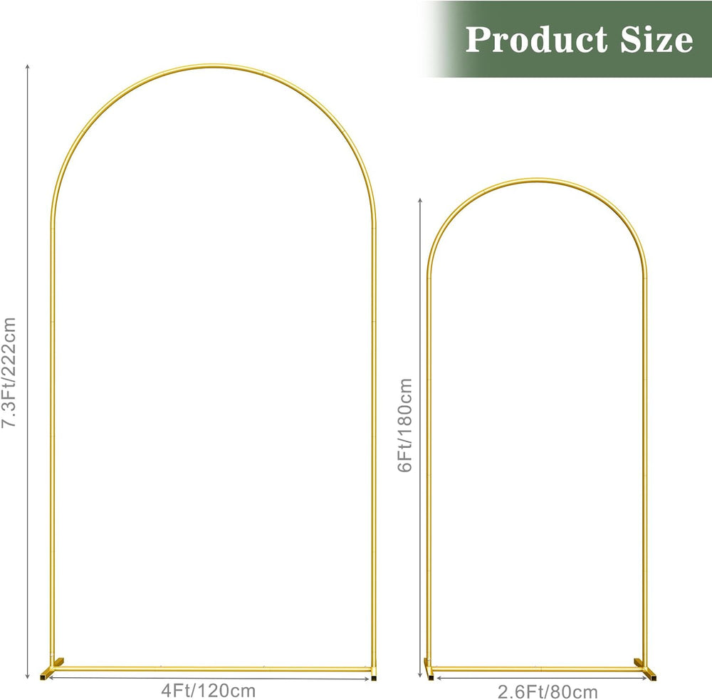 Wedding Arch Backdrop Stand Set of 2, Gold Metal, 7.3FT & 6FT