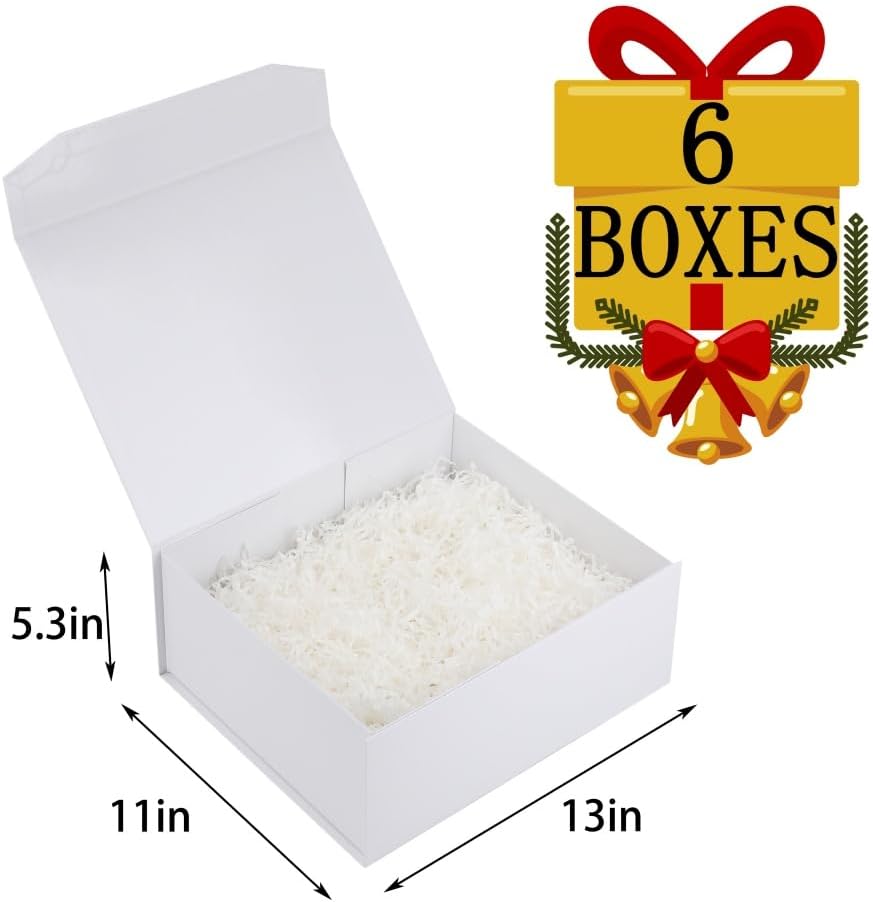 White Large Gift Box with Lid Magnetic Gift Box Large 13x11x5.3 In 6 Pack