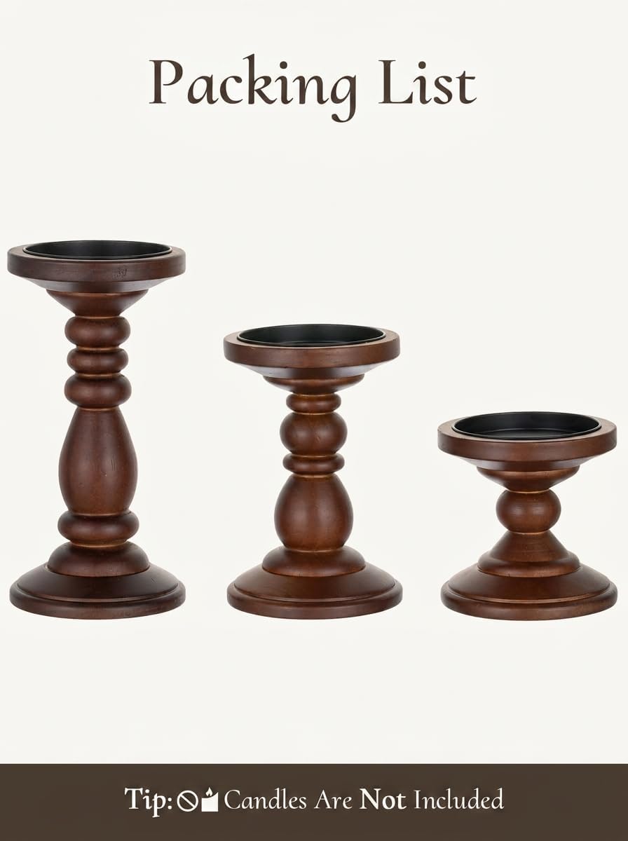 Wood Pillar Candle Holder: Mid Century Modern Brown Candle Stand