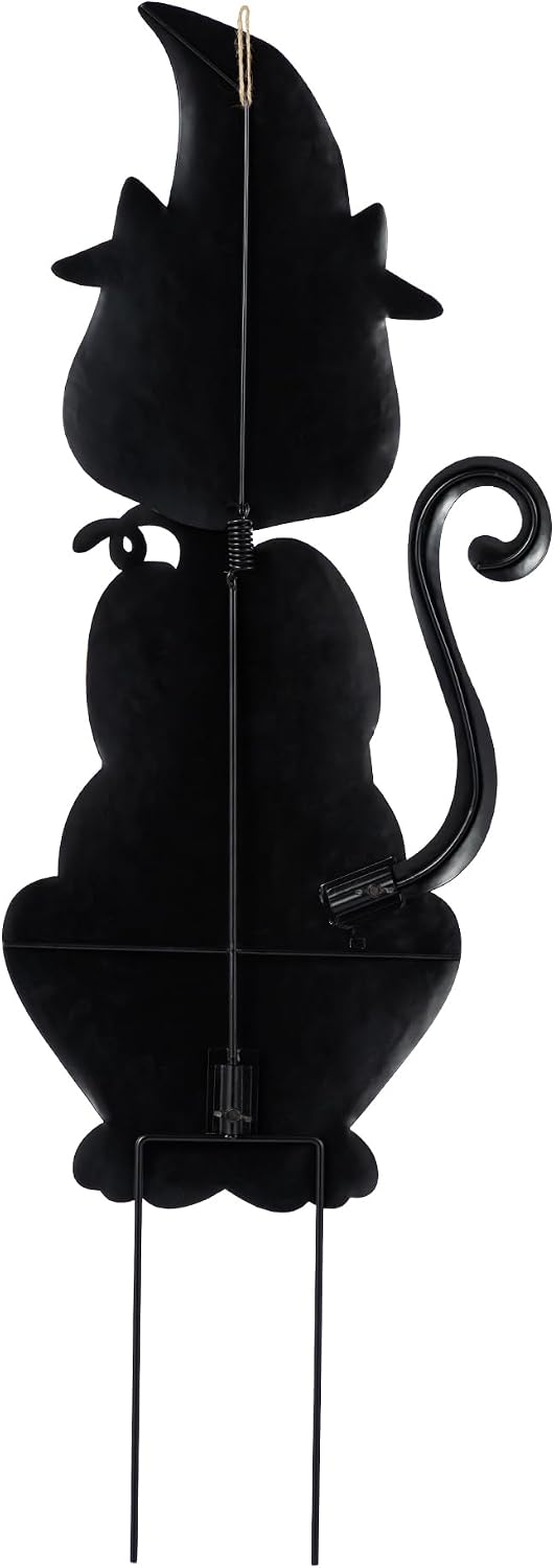 Glitzhome 36" H Halloween Yard Stake, Metal Black Cat with Spring Head a...