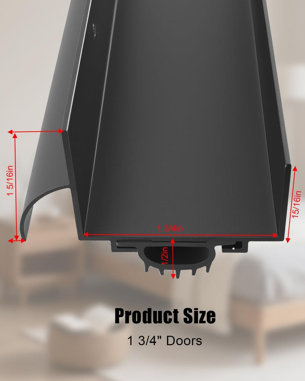 1 Pcs 1-3/4" x 36" U Shaped Aluminum Door Bottom Sweep, Black