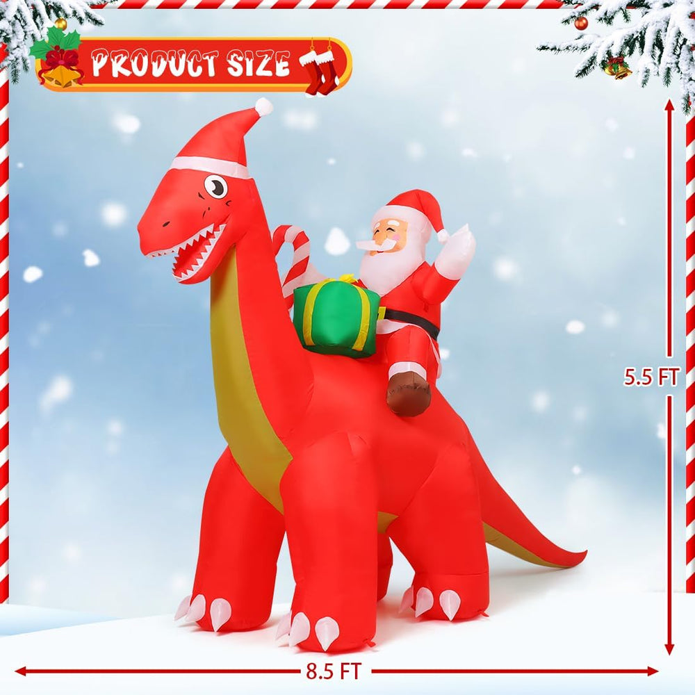 8.5FT Christmas Inflatable Outdoor Decorations Santa Riding Dinosaur