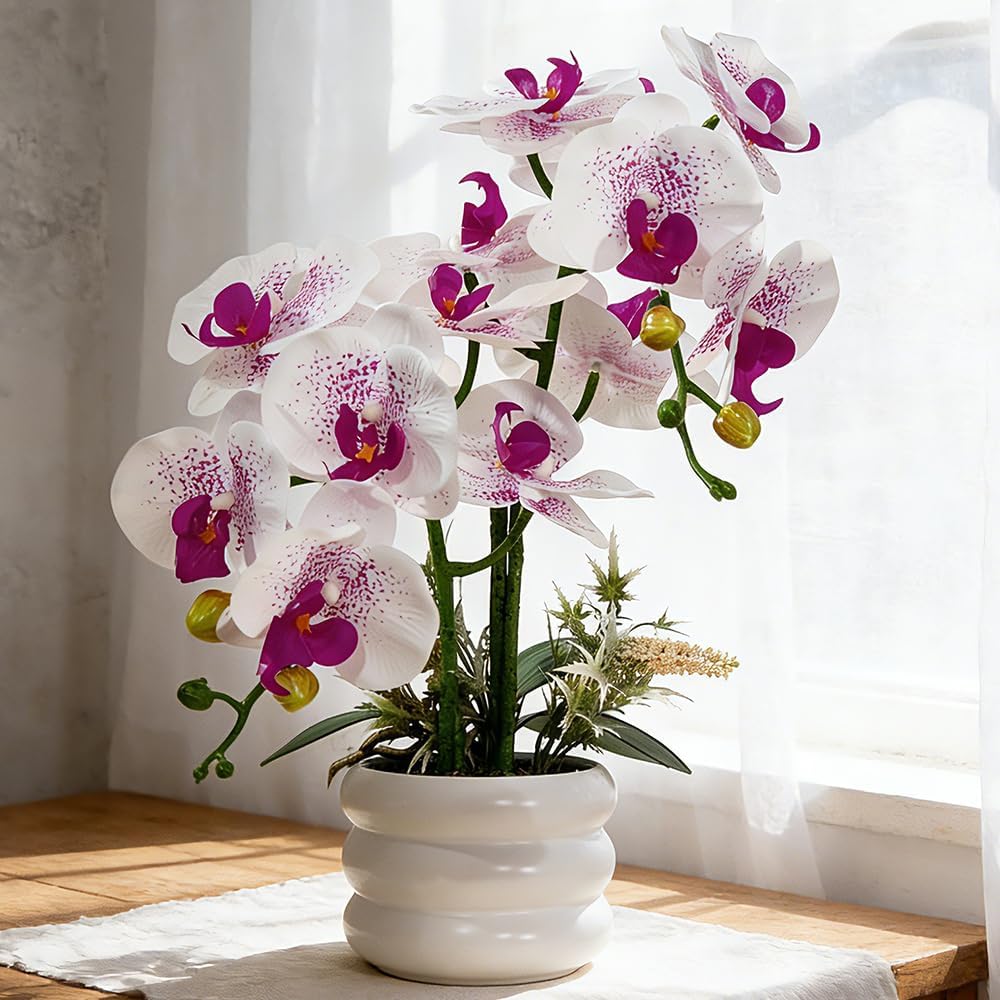 Artificial Orchids Flowers with Vase for Table Centerpieces, Real Touch Faux ...