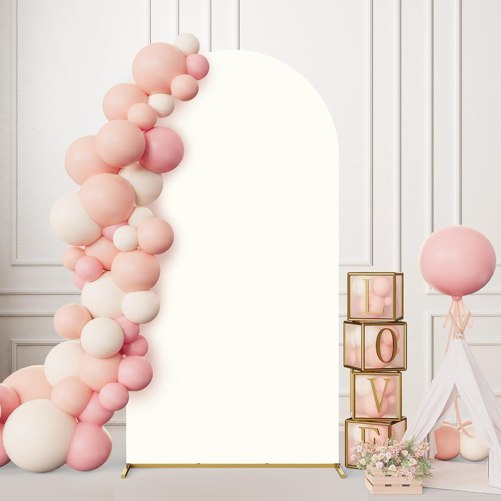 Minetom 7.2FT Metal Arch Backdrop Stand with Wedding Cover Spandex, White