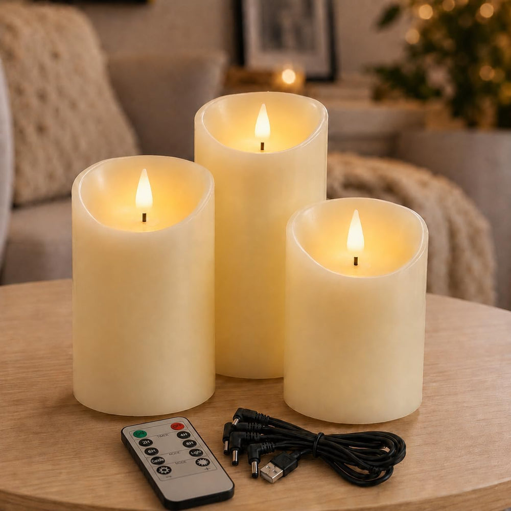 Lezonic Rechargeable Flickering Flameless Candles Battery Operated with Remot...