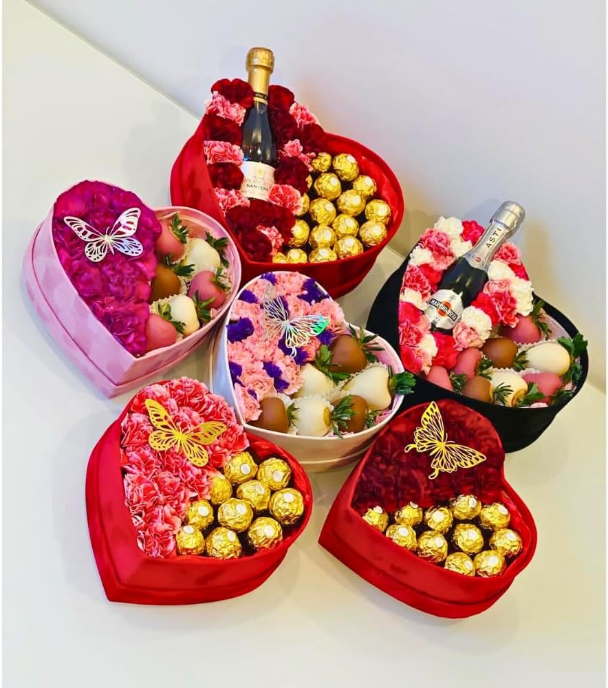 UNIKPACKAGING Premium Quality Heart Shaped Velvet Flower Boxes, SET OF 3, Gif...