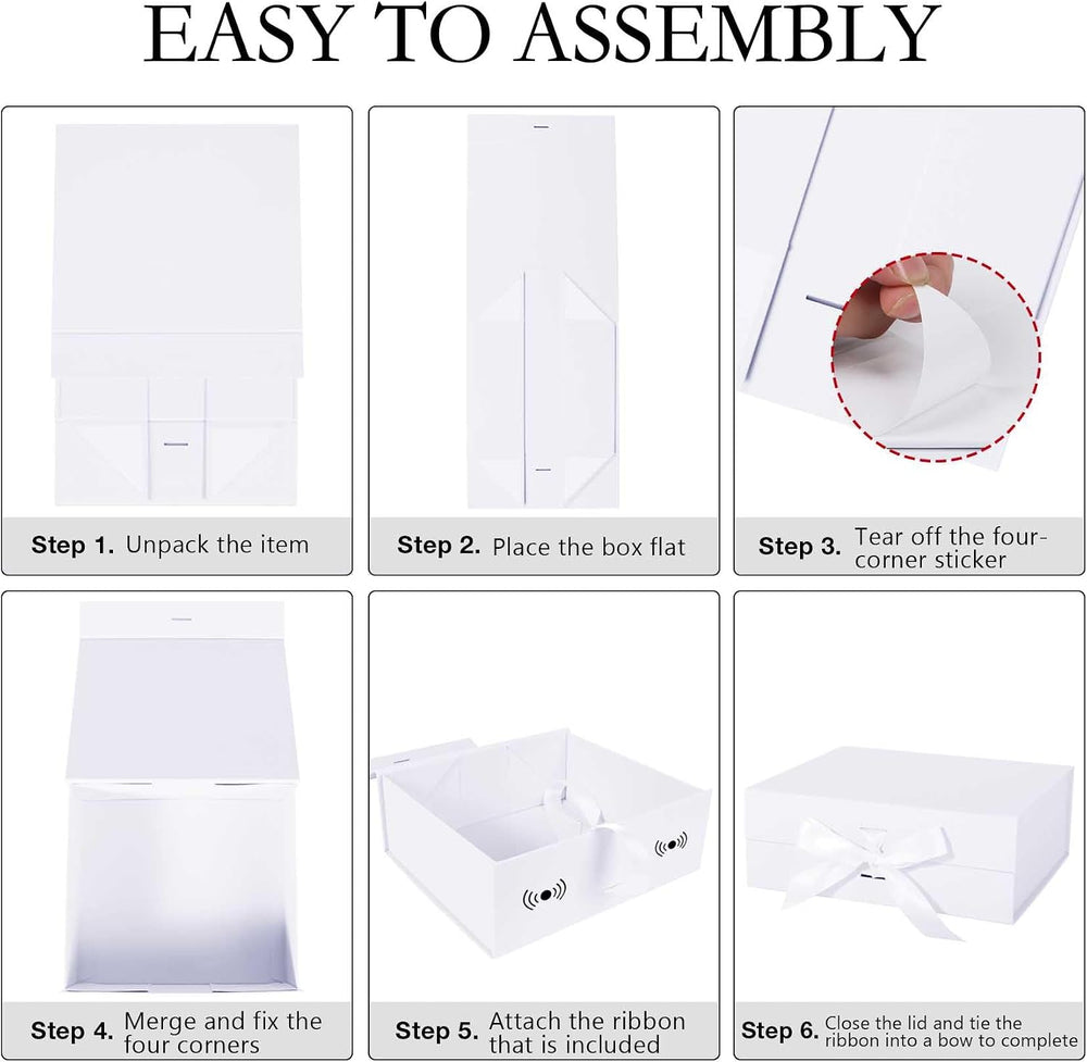 White Gift Box with Ribbon Magnetic Lids 5 Pack