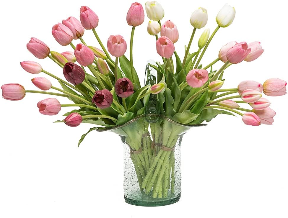 40Pcs Artificial Tulips Flowers, Soft Touch Realistic Latex Tulips Bouquet fo...