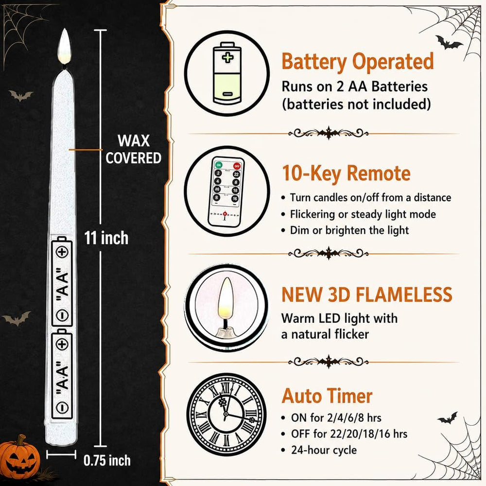NONNO & ZGF 10 Pack Black 11'' LED Wax Covered Taper Candles with...