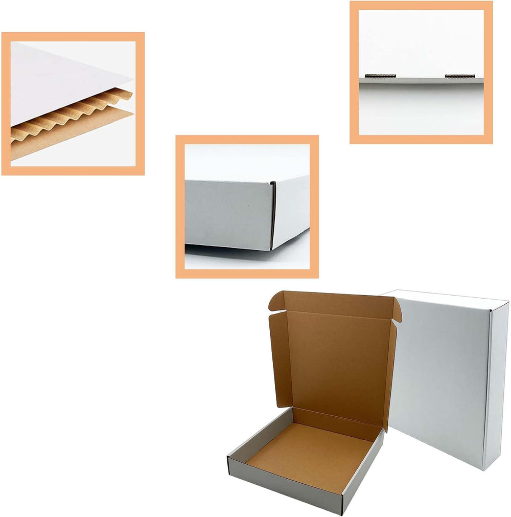 11x11x2 Inch Shipping Boxes Set of 25,White Corrugated Cardboard Mailers