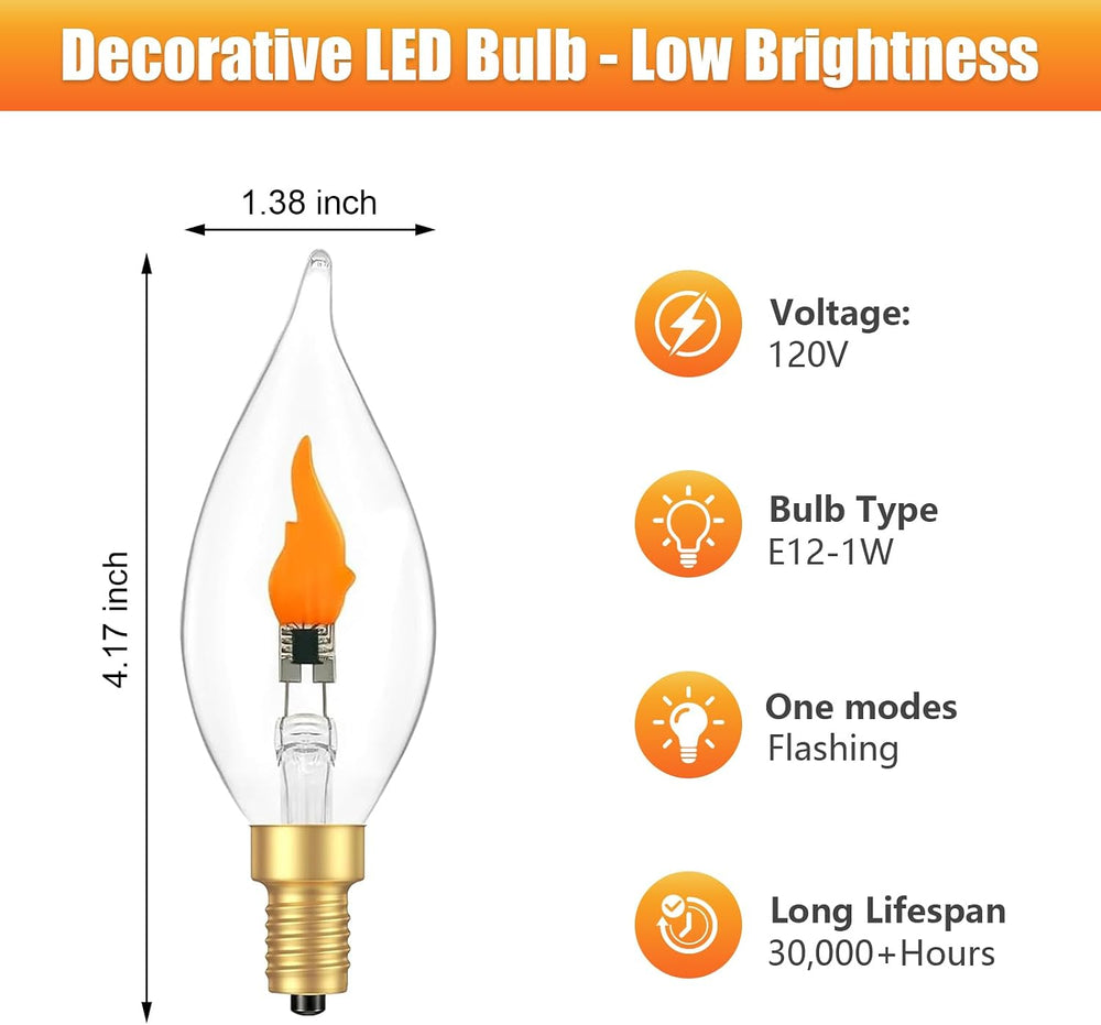 Flame Light Bulb E12 LED Realistic Flickering Fire Candelabra Decorations