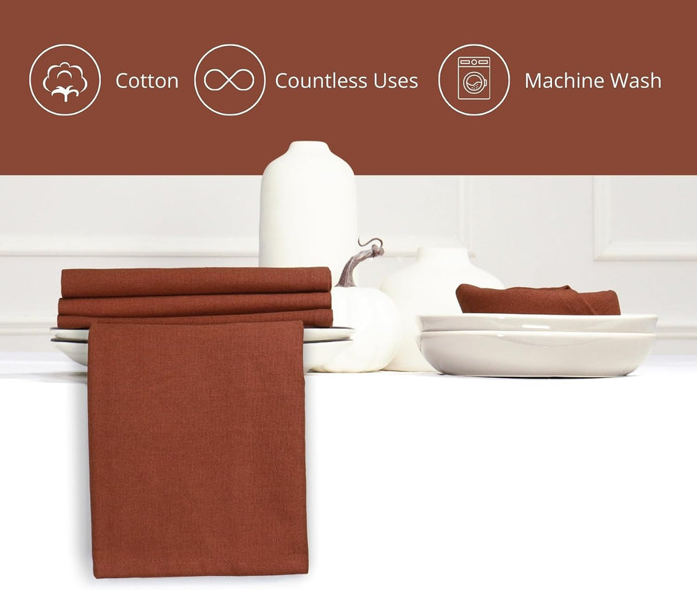 PurpleEssences Cloth Dinner Napkins 18x18 in Set of 12 - Rust
