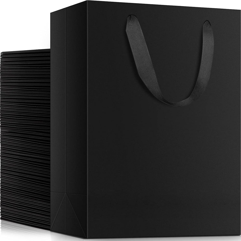 EUSOAR Medium Black Gift Wrap Bags, 50 Pack 7.8x3.9x11 inches Shopping Bags w...