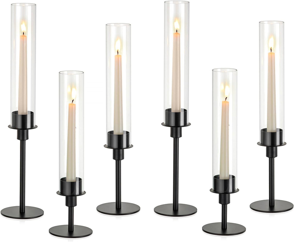 Sziqiqi Black Hurricane Candle Holders: Black Candlestick Holders, Set of 6