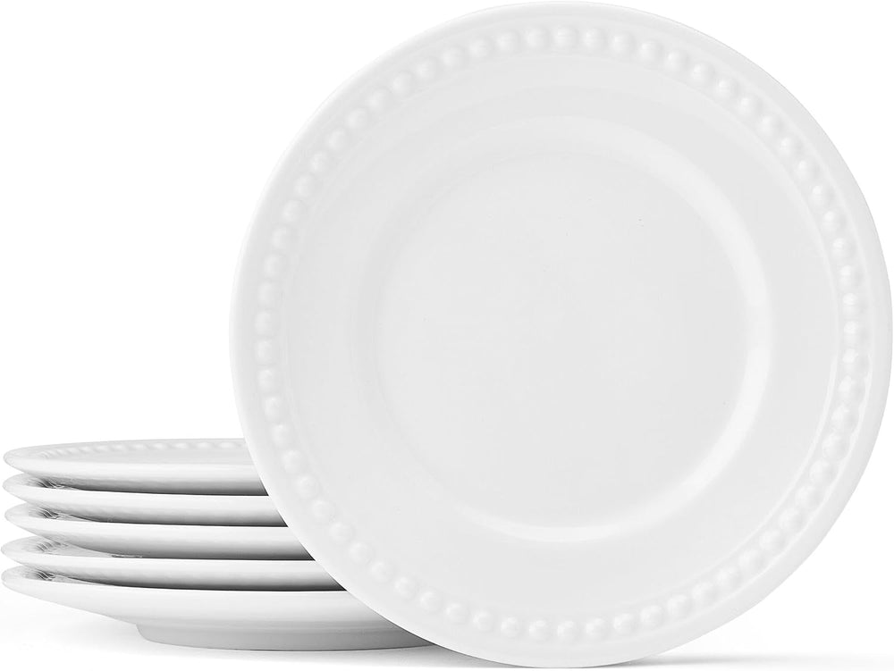 Fitz and Floyd Everyday Beaded White Porcelain Appetizer Dessert Plates, Set ...