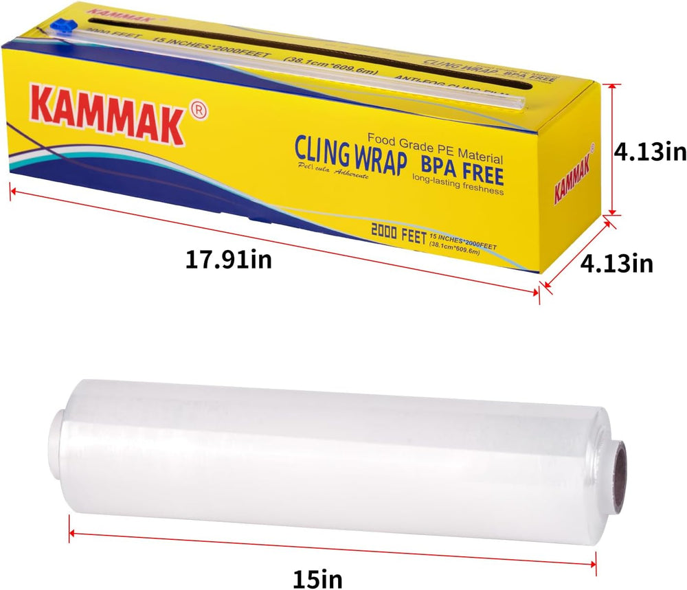 KAMMAK Plastic Wrap Food Cling Wrap with Slide Cutter 15 inch Restaurant Clin...