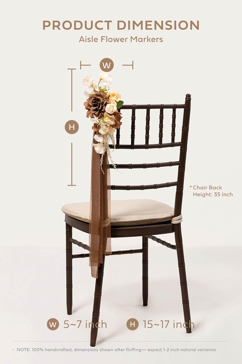Ling's moment 8pcs Wedding Artificial Aisle Pew Flowers, Brown Soft Peach