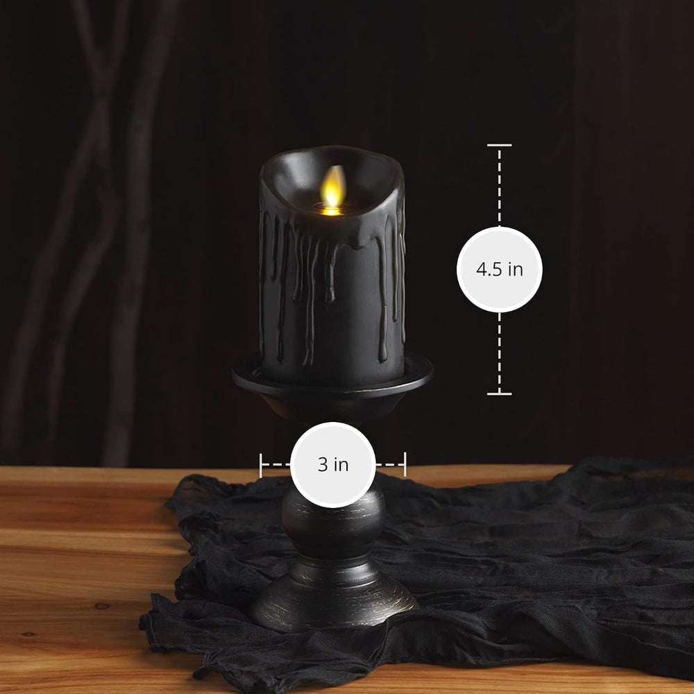 Luminara Real Wax Drip Candle, Halloween Black Pillar 3"x4.5" Flame...