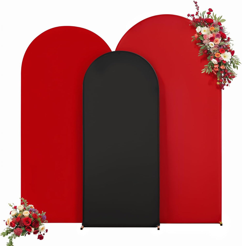 Black & Red Arch Backdrop Cover Set of 3-4ft,5ft,6ft Arch Covers Stretchy