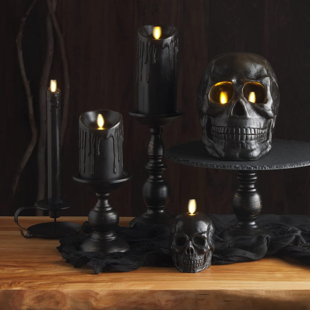 Luminara Real Wax Drip Candle, Halloween Black Pillar 3"x4.5" Flame...