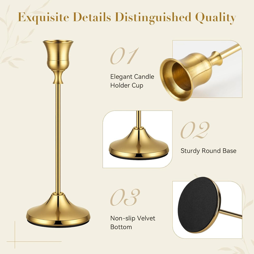 60 Pack Brass Metal Taper Candle Holders Set,Vintage Metal Candlestick