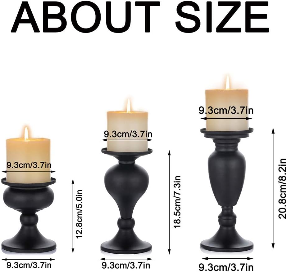 Sziqiqi Pillar Candle Holders Set of 3 Black for Table Mantle Fireplace Decor...